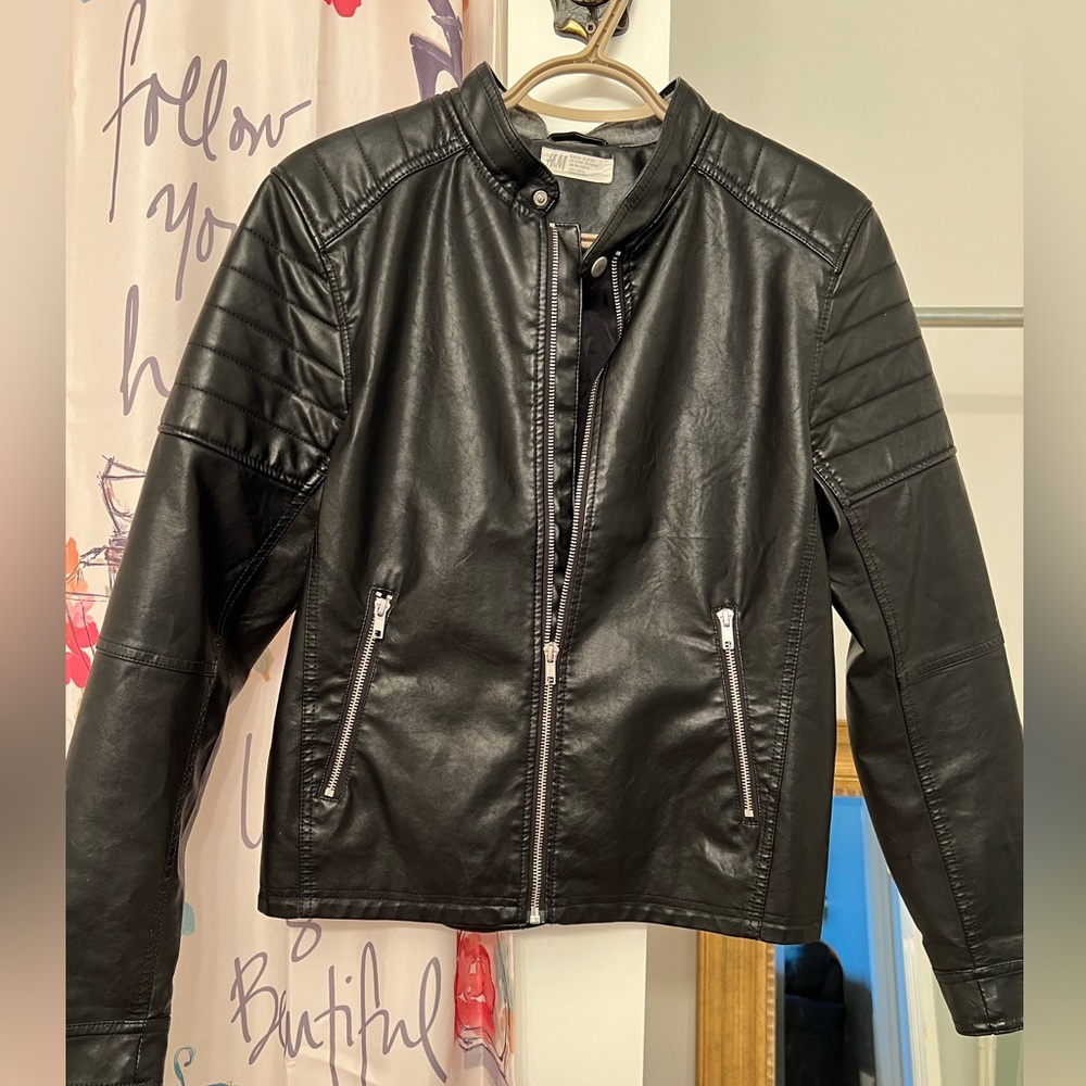 Faux leather motorcycle jacket size 14 black vegan